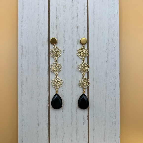 Elegant Floral Statement Earrings- Art Nouveau Rose Wedding Earrings - Picture 7 of 10